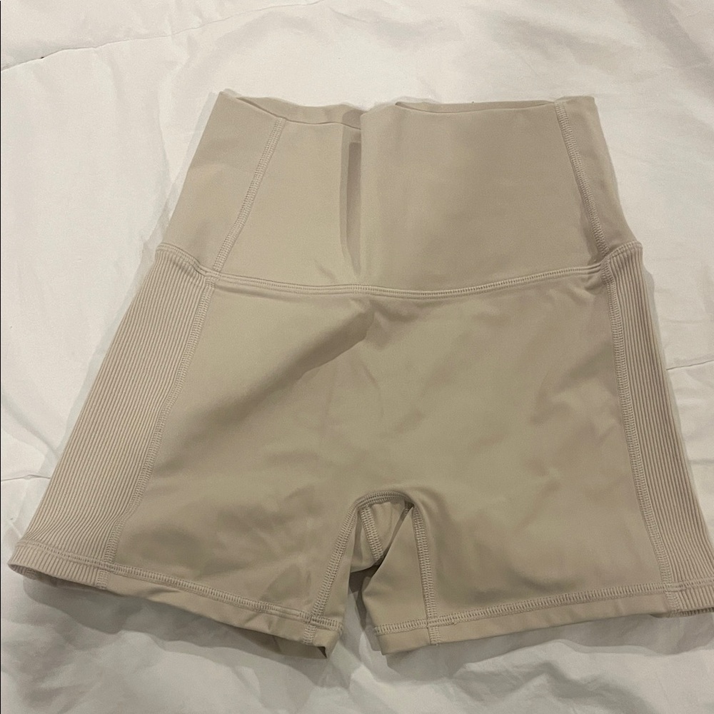 Women's Beige High-Rise Bike Shorts